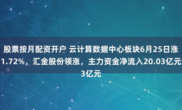 股票按月配资开户 云计算数据中心板块6月25日涨1.72%，汇金股份领涨，主力资金净流入20.03亿元